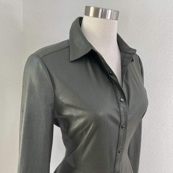 BCBGMAXAZRIA Womens Small Beatryce Faux Leather Shirt Dress Asymmetric Hem - Picture 2 of 14